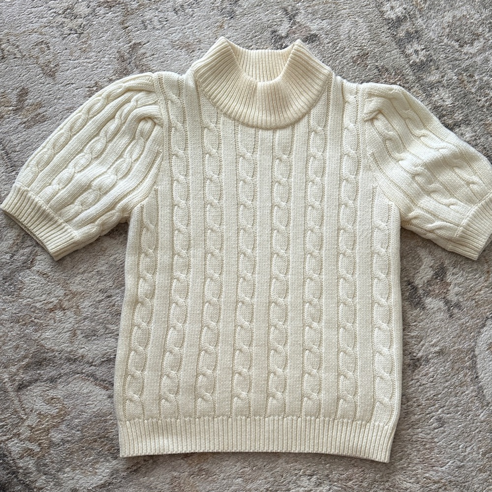 English Factory Cream Cable Knit Short-Sleeve Turtleneck